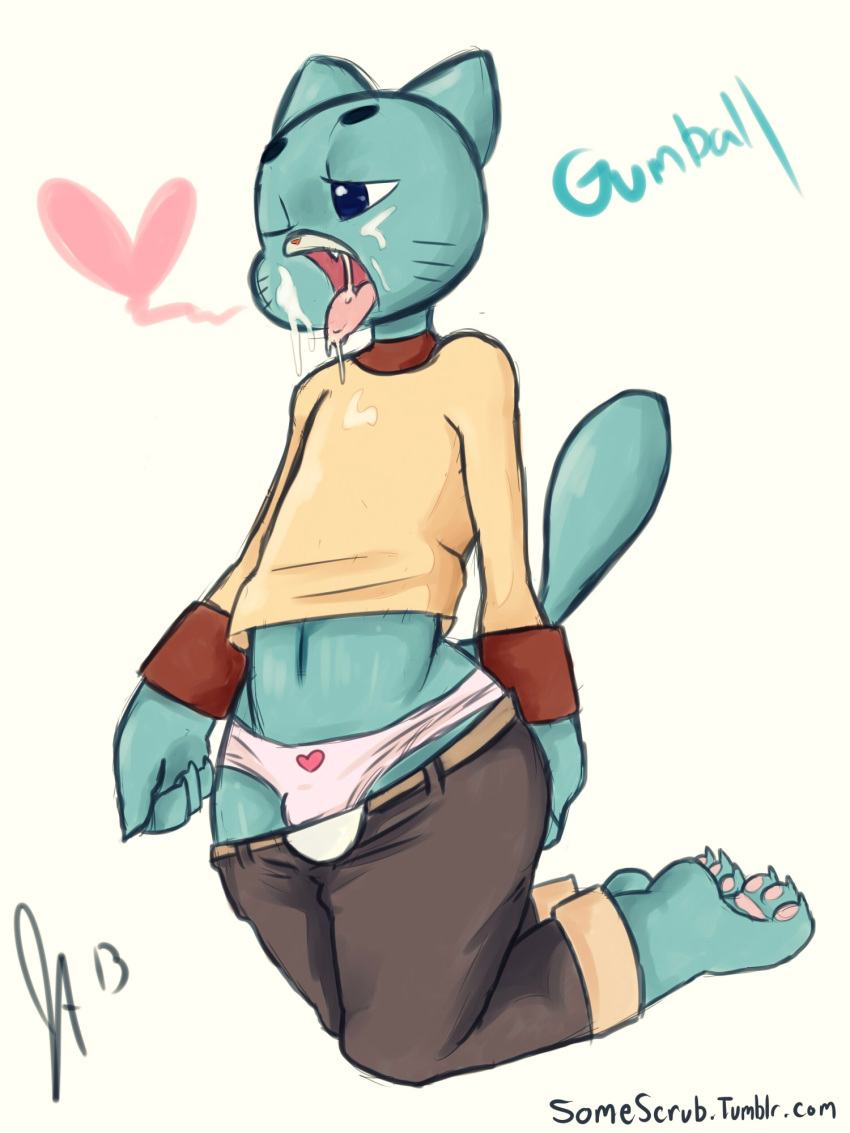 anthro cum cute feline furry gumball_watterson sissy the_amazing_world_of_gumball unknown_artist