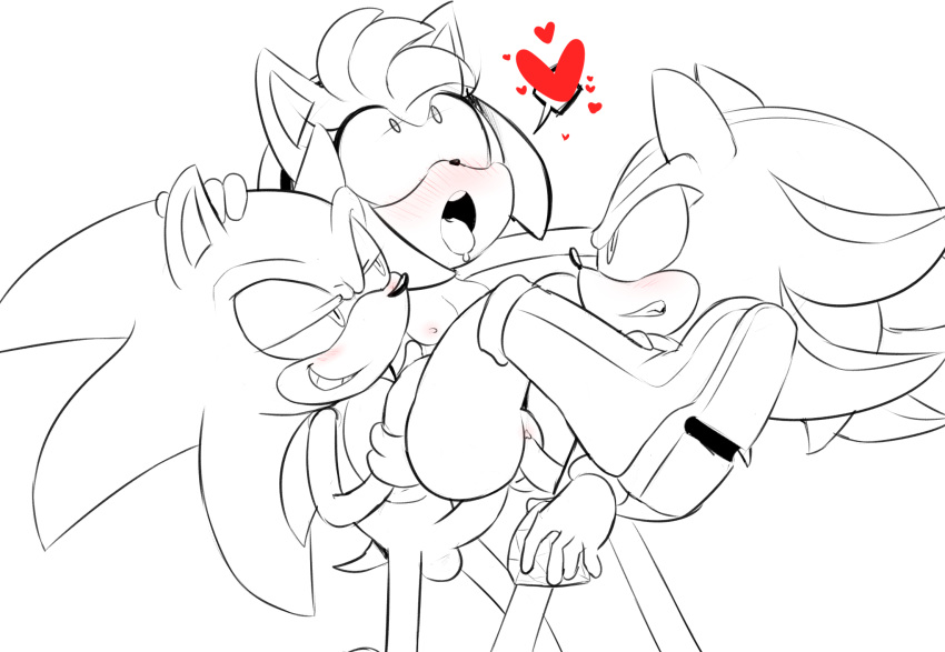 1girl 2boys amy_rose animal_ears blush breasts double_penetration furry hair hearlesssoul multiple_boys nipples open_mouth penis pussy sex shadow_the_hedgehog short_hair sonic_(series) sonic_the_hedgehog tail tongue