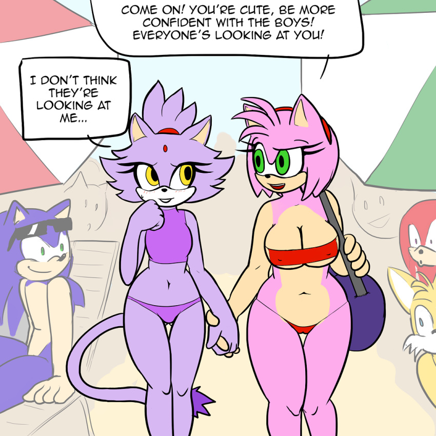 1girl 2016 amy_rose anthro blaze_the_cat breasts canine cat dialogue echidna english_text feline fox furry group hedgehog holding_hands knuckles_the_echidna male mammal miles_"tails"_prower monotreme sega sonic_the_hedgehog text viktor2