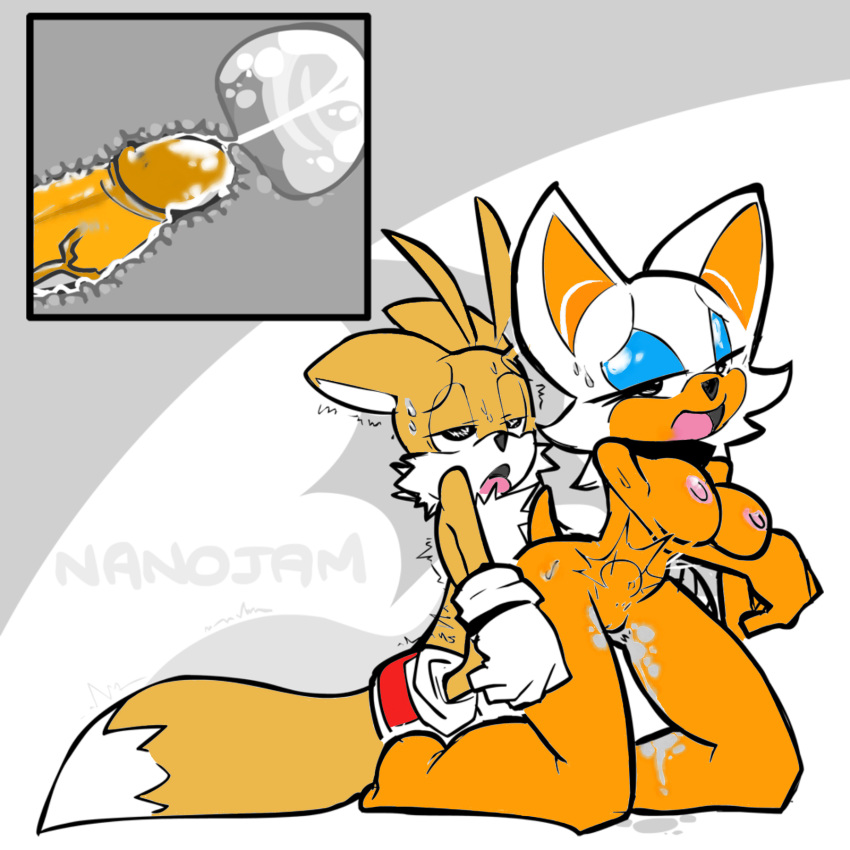 1boy 1girl age_difference anthro bat big_breasts breasts canine doggy_position female fox furry male male/female mammal miles_"tails"_prower nanojam nude penis pussy rouge_the_bat sega simple_background size_difference sonic_(series) vaginal