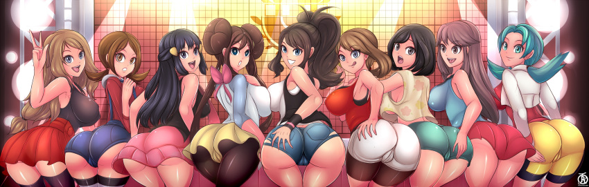 00s 10s 6+girls aqua_eyes aqua_hair ass ass_grab bare_shoulders big_breasts bike_shorts black_eyes black_hair blue_(pokemon) blue_eyes blue_hair blush breast_press breasts brown_eyes brown_hair cameltoe come_hither crystal_(pokemon) dawn deep_skin deviantart double_bun erect_nipples from_behind green_eyes haruka_(pokemon) haruka_(pokemon)_(remake) hikari_(pokemon) hilda huge_ass kotone_(pokemon) leaf_(pokemon) leaning leaning_forward lineup long_hair looking_at_viewer looking_back low_twintails may mei_(pokemon) moon_(pokemon) moon_(trainer) multiple_girls nintendo open_mouth overalls pantyhose pokemon pokemon_(game) pokemon_bw pokemon_bw2 pokemon_dppt pokemon_frlg pokemon_gsc pokemon_hgss pokemon_oras pokemon_rse pokemon_sm pokemon_xy ponytail revolverwingstudios rosa serena serena_(pokemon) shiny shiny_clothes shiny_hair shiny_skin short_hair short_shorts shorts sideboob skirt smile stockings take_your_pick tongue tongue_out touko_(pokemon) twin_tails v very_long_hair wristband