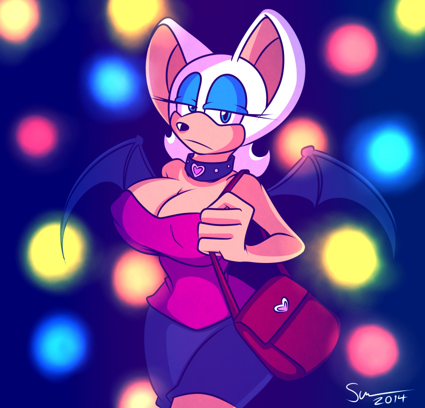 1girl 2014 anthro bat big_breasts breasts cleavage clothed clothing furry mammal rouge_the_bat sega standing supersonicrulaa