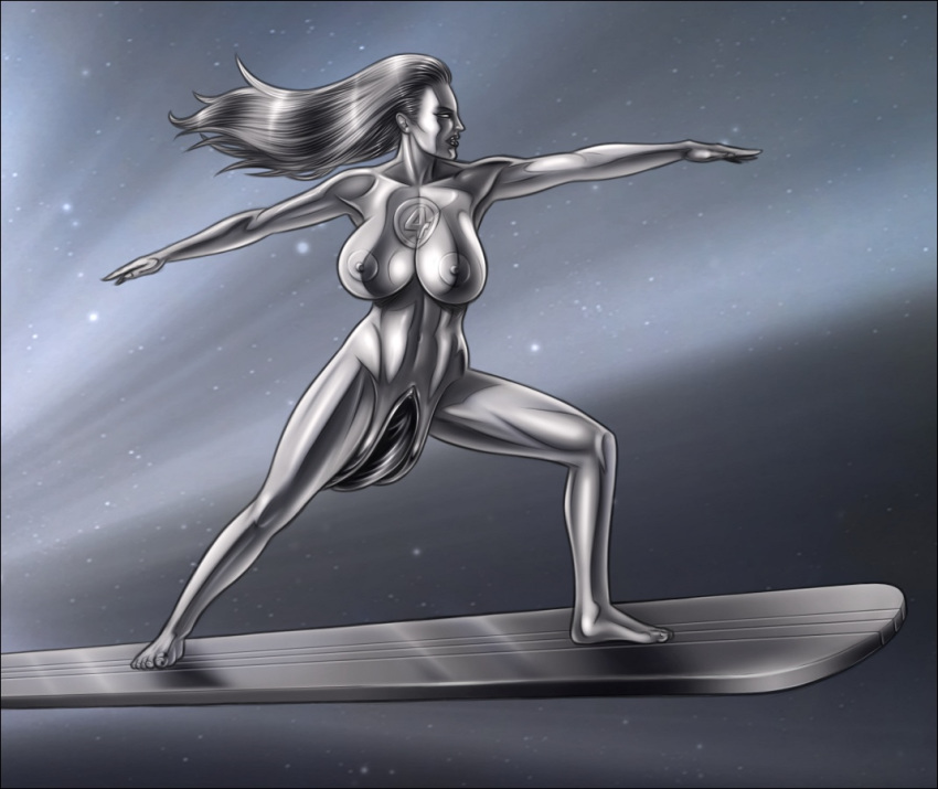 big_breasts breasts fantastic_four high-heeled_jill invisible_woman marvel marvel_comics metal metal_skin nipples nude pussy shiny shiny_skin silver_skin silver_surfer sue_storm thick_thighs thighhighs thighs
