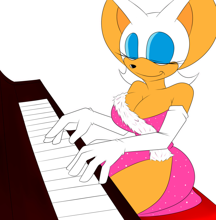 1girl 1girl alpha_channel anthro bat big_breasts breasts cleavage clothed clothing dress furry mammal rouge_the_bat sega smile supersonicrulaa