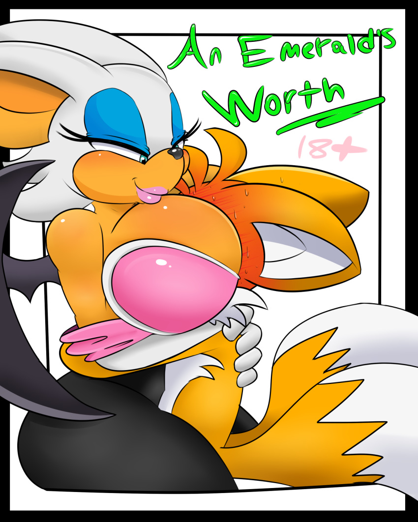 1boy 1girl 2016 an_emerald's_worth anthro bat big_breasts big_lips blush breast_smother breasts canine cleavage clothed clothing comic cover_page digitaldomain123 duo fox furry high_res huge_breasts hugging lips male male/female mammal miles_"tails"_prower rouge_the_bat sega smile sonic_(series) sonic_the_hedgehog_(series)