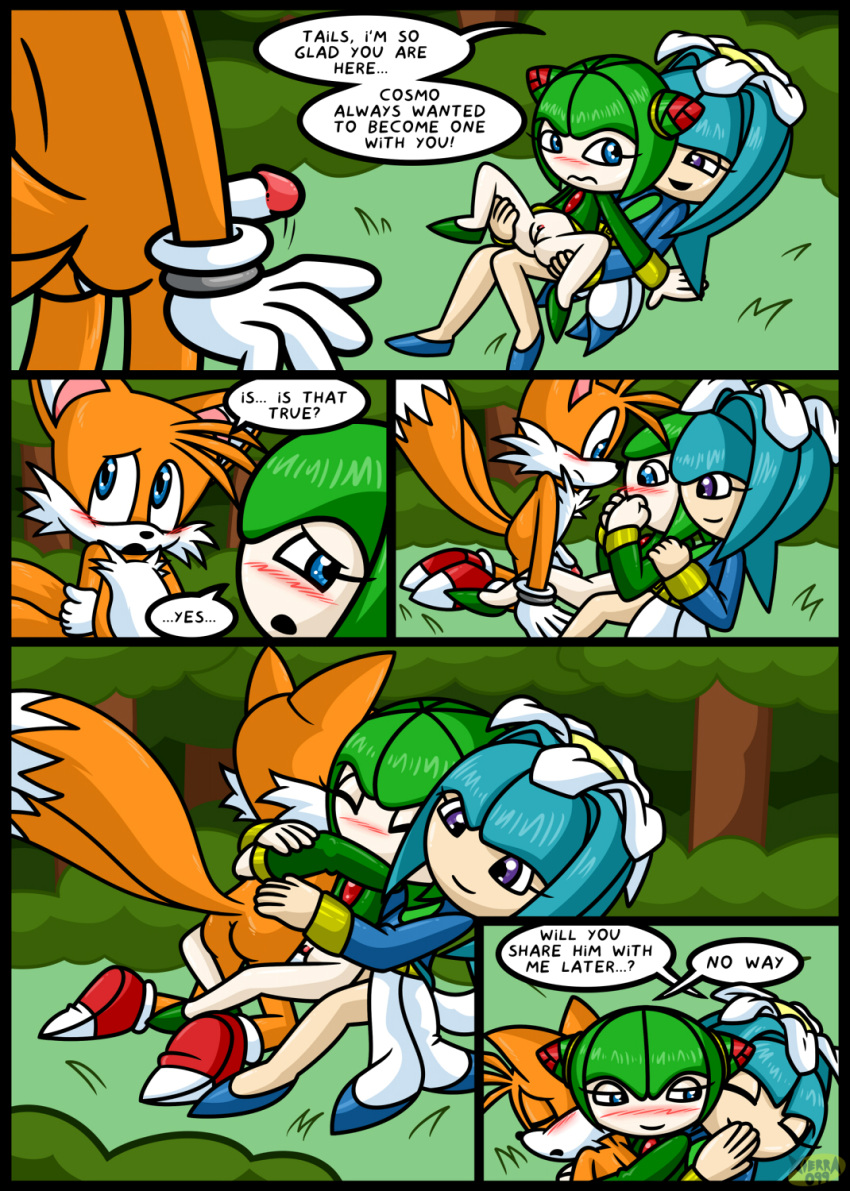 2girls ass comic cosmo_the_seedrian galaxina_the_seedrian miles_"tails"_prower multiple_tails penis penis_in_pussy pussy sega sonic sonic_(series) sonic_x tagme tail text vaginal_penetration