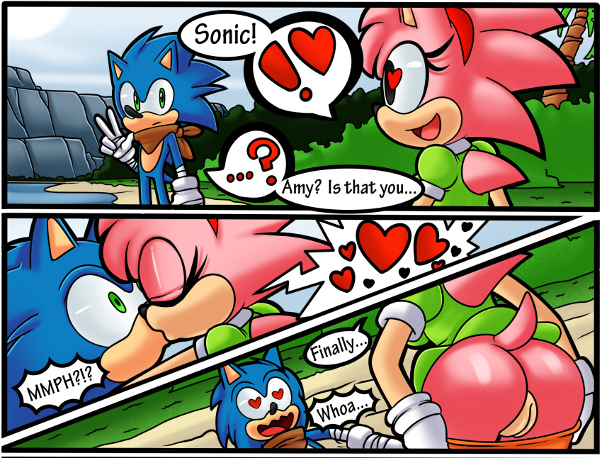 amy_rose animal_ears ass cute female furry heart kissing male pussy sonic sonic_the_hedgehog tail text undressing