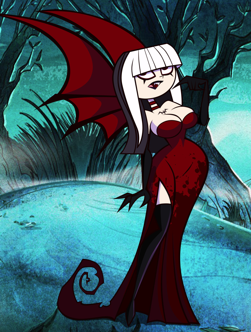 1girl boots cosplay crimson_(the_ridonculous_race) dress female female_only goth grimphantom halloween multicolored_hair solo_female the_ridonculous_race total_drama_island vampire