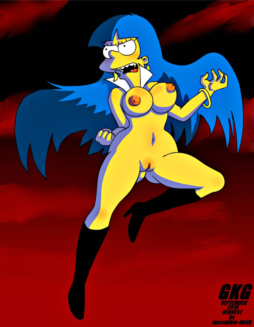 big_breasts blue_hair boots breasts gkg hair marge_simpson nude shaved_pussy the_simpsons