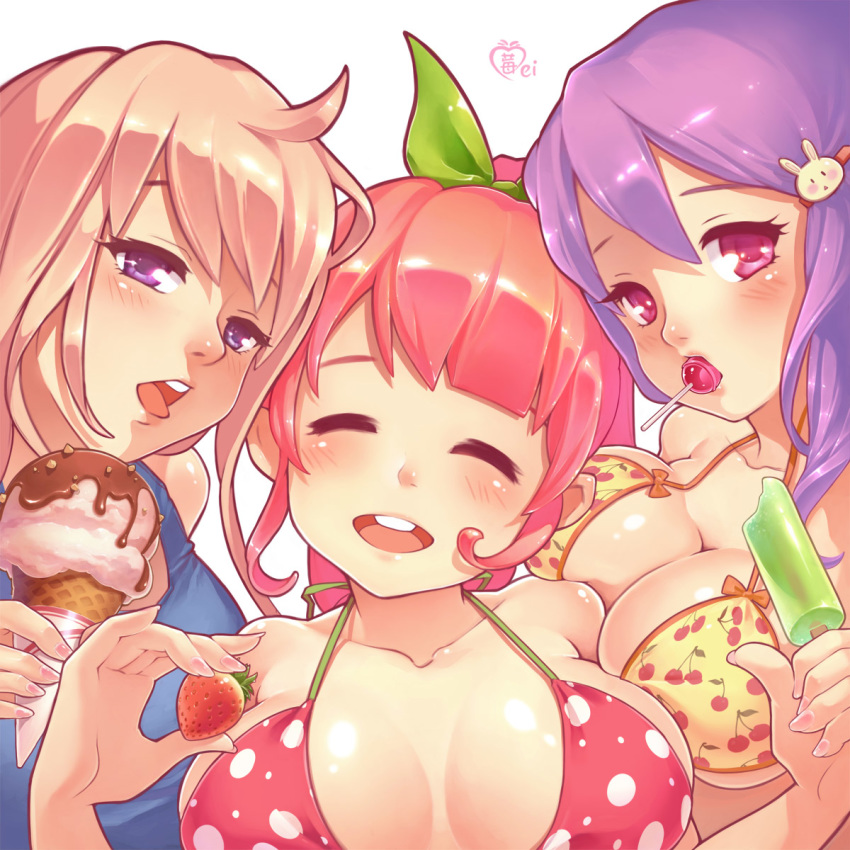 3_girls 3girls hentai-foundry ice_cream lollipop mei_(artist) multiple_girls popsicle strawberry sweet sweets