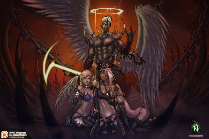 3_girls angel demon human multiple_girls nadill_(artist)
