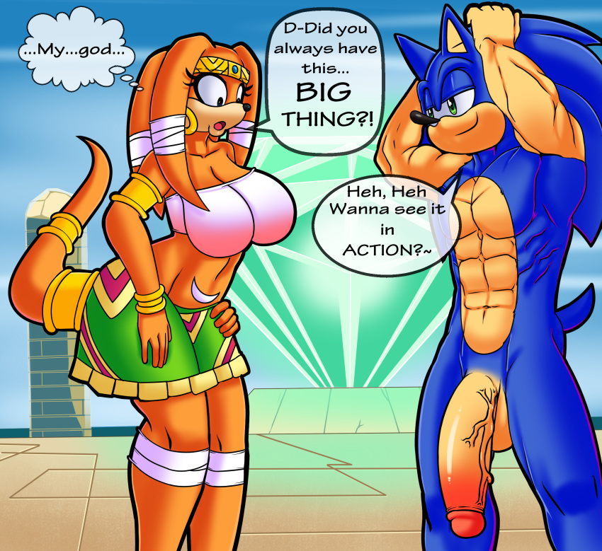 1girl anthro armpits big_breasts big_penis breasts canastus dreamcastzx1 echidna furry hedgehog huge_breasts huge_penis male mammal monotreme muscular penis sega sonic_the_hedgehog thick_tail tikal_the_echidna vein veiny_penis