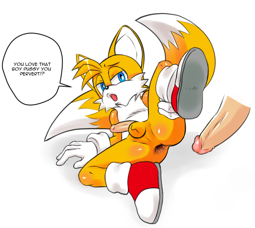 after_sex anal anthro anus backsack canine dialogue fox furry gaping gaping_anus looking_back male male/male mammal miles_"tails"_prower penis sega testicles text thebuttgoblin video_games