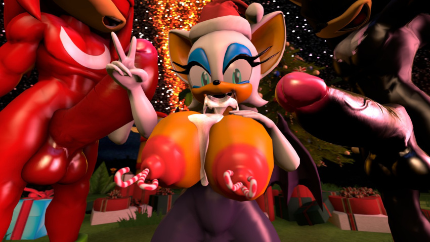 1girl 3d_(artwork) after_sex anthro armpits bat big_breasts breasts candy cum cum_in_mouth cum_inside cum_on_breasts digital_media_(artwork) echidna food hedgehog huge_breasts hyper hyper_penis knuckles_the_echidna looking_at_viewer male male/female mammal monotreme nipple_penetration nipples oral penetration penis rouge_the_bat sega shadow_the_hedgehog shocking_(artist) sonic_*(series) sonic_the_hedgehog_(series) v
