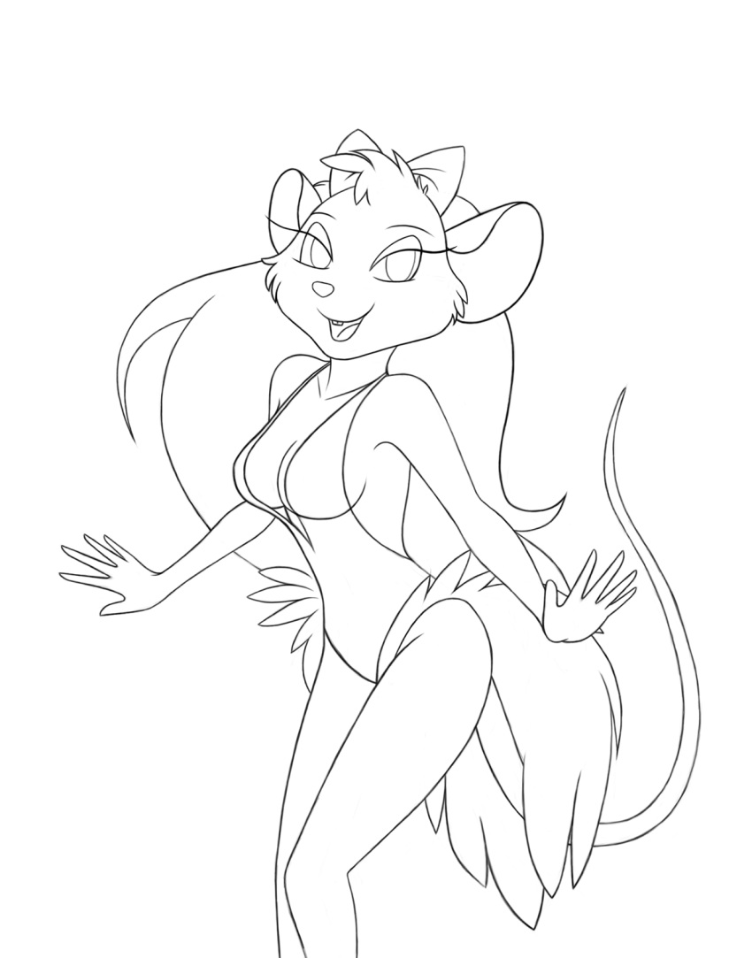 1_girl 1girl 5_fingers aged_up anthro anthro_mouse breasts dancer_outfit disney female female_anthro female_anthro_mouse female_only furry grown_up leotard mammal monochrome mouse mouse_ears mouse_tail non-nude olivia_flaversham revealing_clothes rodent solo standing tail the_great_mouse_detective