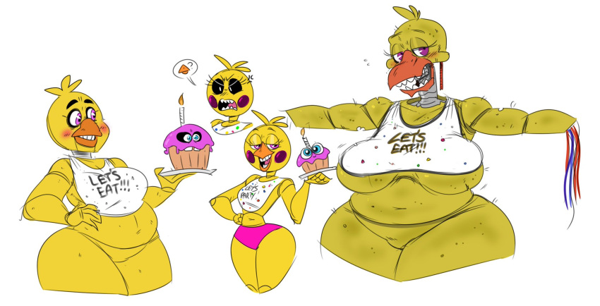 3_girls chica_(fnaf) five_nights_at_freddy's toy_chica whitered_chica