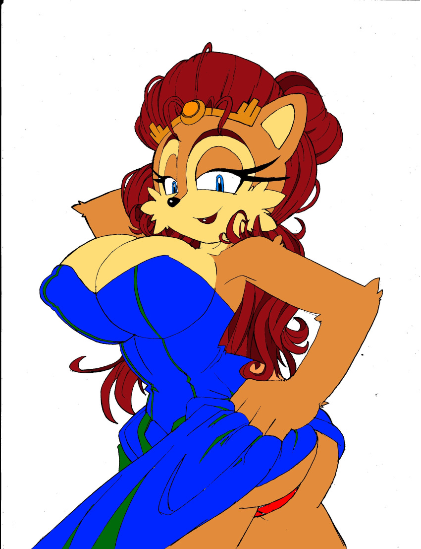 1girl 1girl absurd_res alicia_acorn anthro ass big_breasts breasts chipmunk cleavage clothed clothing dreamcastzx1 dress furry high_res mammal mature_female milf panties parent queen rodent royalty sega smile underwear voluptuous