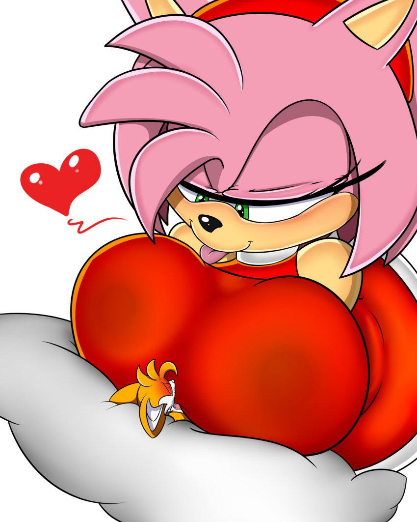 1girl amy_rose anthro big_breasts blush breasts canine digitaldomain123 domination erection female_domination fox furry mammal micro miles_"tails"_prower sega simple_background size_difference white_background