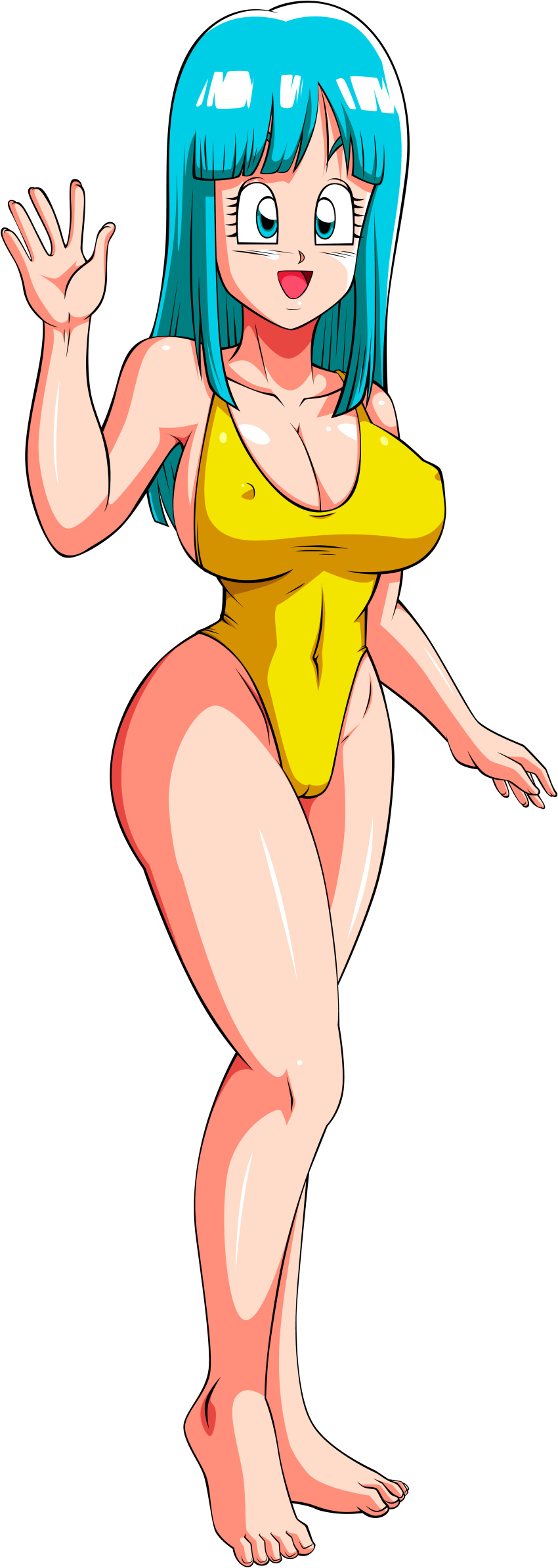ale-mangekyo big_breasts breasts cleavage dragon_ball dragon_ball_z maron one-piece_swimsuit smile swimsuit