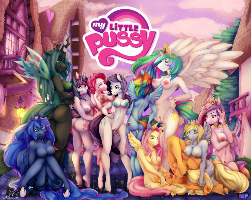 11girls anthro anthrofied anus applejack areola armpits ass bdsm blonde_hair blue_feathers bondage bound bracelet breasts changeling clitoris closed_eyes cloud collar comic cosmic_hair cutie_mark derpy_hooves earth_pony english_text equine erect_nipples feathered_wings feathers fluttershy friendship_is_magic furry group hair hand_on_hip horn horse insect_wings jewelry kneel long_hair looking_back mammal multicolored_hair my_little_pony navel nipples object_in_mouth outside patreon pegasus pink_hair pinkie_pie pony presenting presenting_pussy princess_cadance princess_celestia princess_luna pussy queen_chrysalis rainbow_dash rainbow_hair rarity rear_view sitting smile spread_legs spreading standing text twilight_sparkle unicorn white_feathers winged_unicorn wings yellow_feathers zingiber