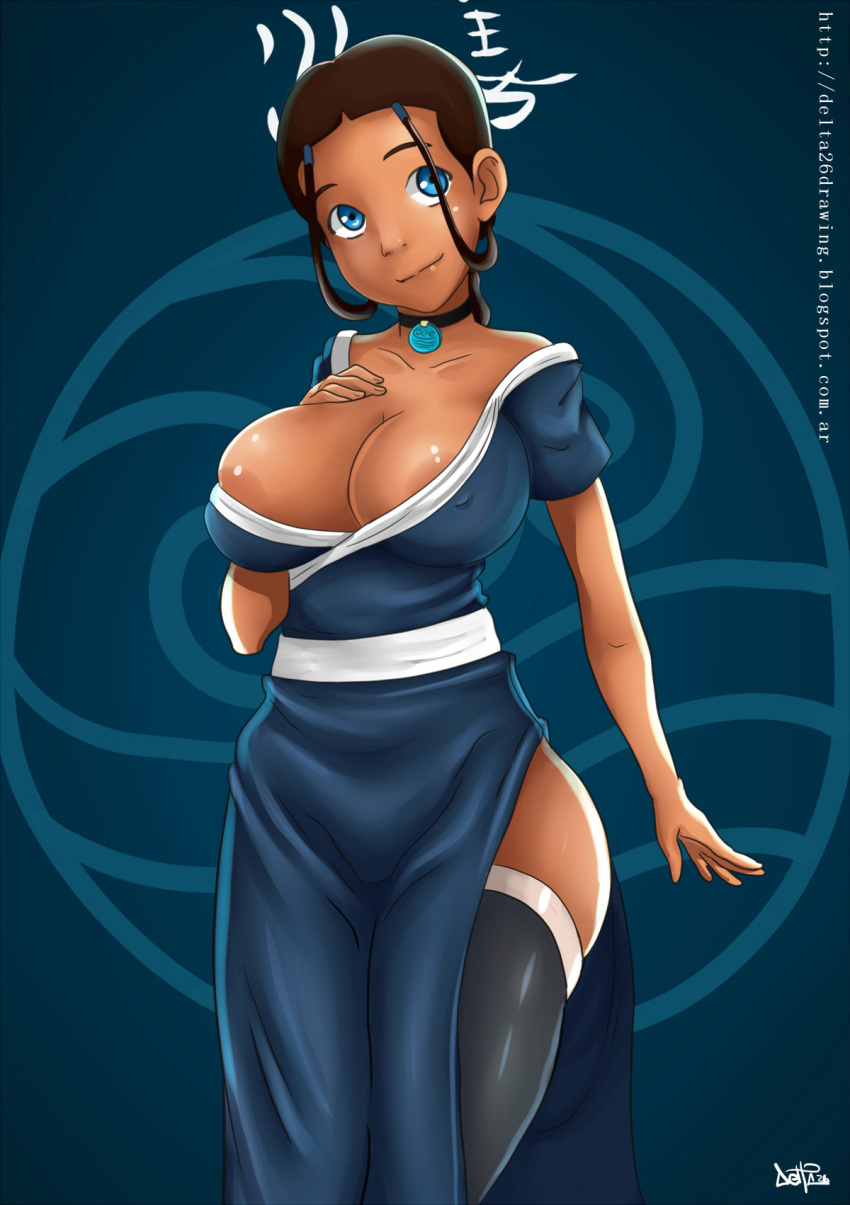 1girl avatar:_the_last_airbender big_breasts blue_eyes breasts brown_hair delta26 female_only katara solo_female