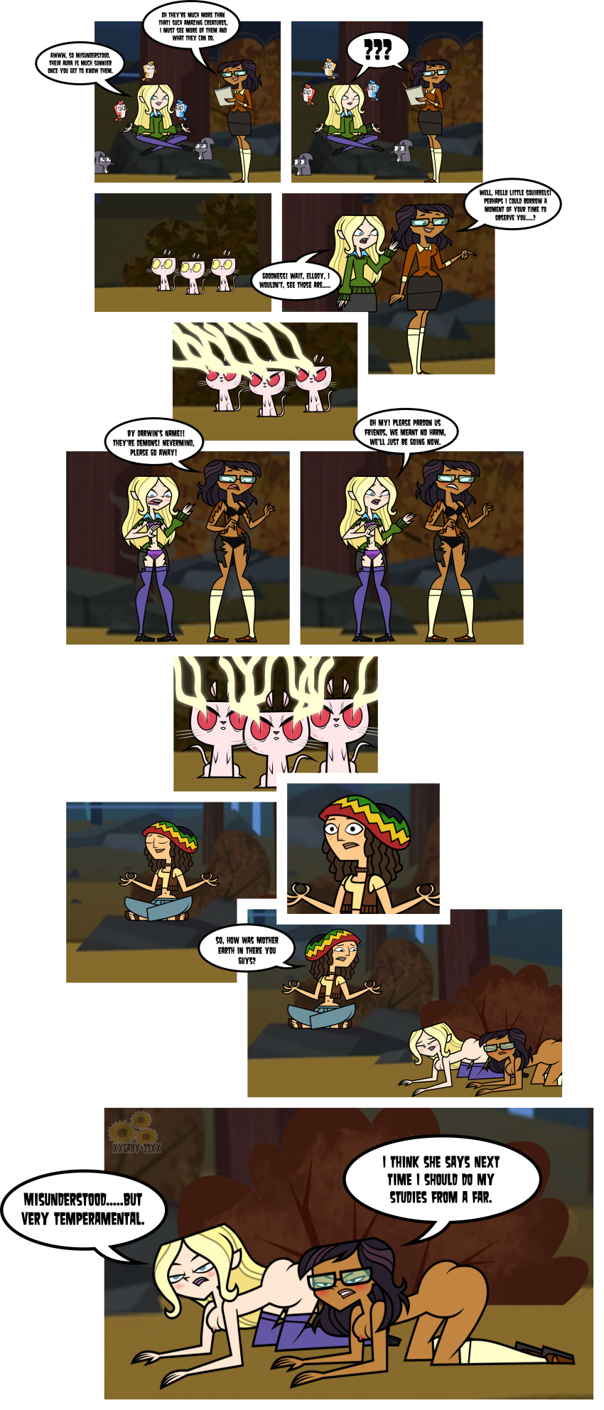 3_girls 3girls blonde_hair character_request dawn_(tdi) ellody_(the_ridonculous_race) embarrassing glasses multiple_girls nerd nude nude_female stockings the_ridonculous_race total_drama_island undressed xxgaby-23xx