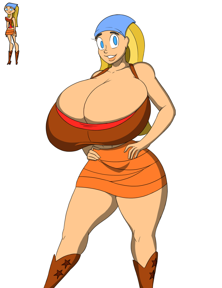 bandanna big_breasts blonde_hair blue_eyes breasts cartoon_network cleavage hourglass_figure huge_breasts kerchief lindsay_(tdi) long_blonde_hair long_hair striped_hair thick_ass thick_legs thick_thighs tomkat96 total_drama_island two_tone_hair wasp_waist