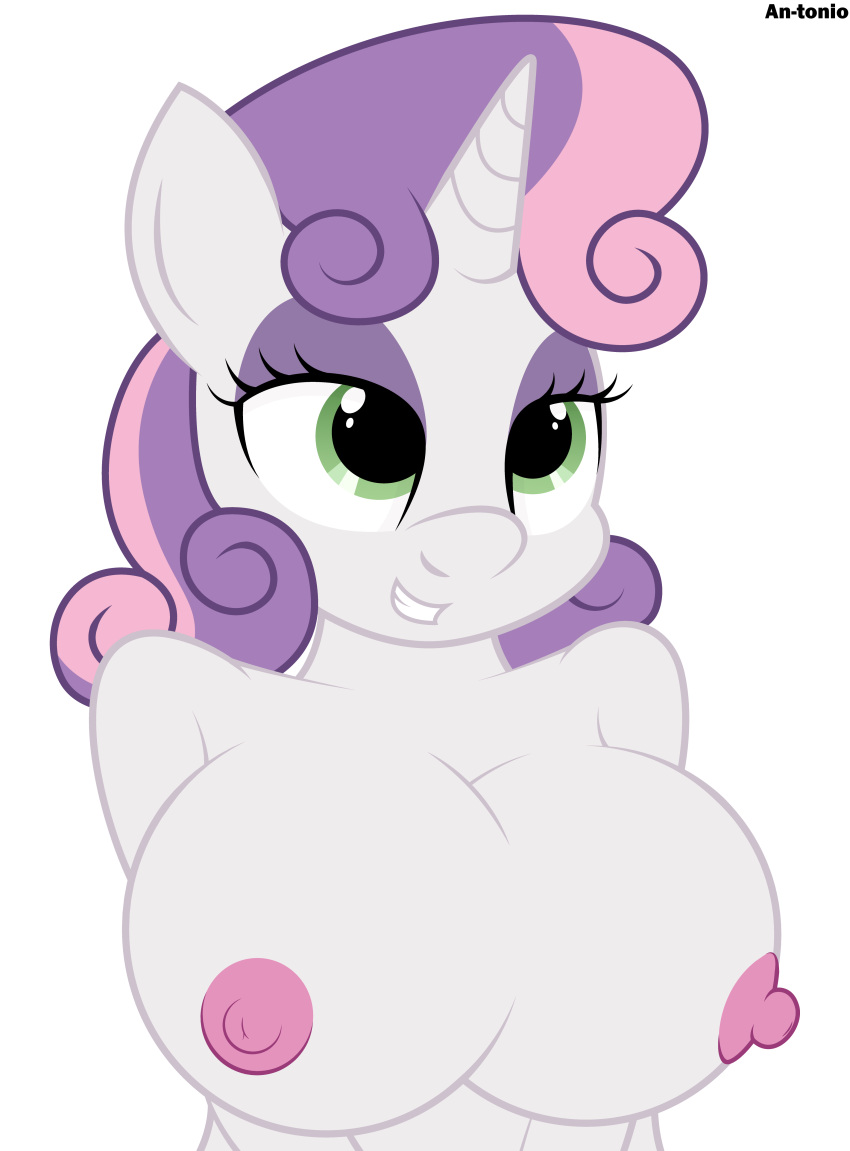 1girl 1girl 2017 absurd_res aged_up alpha_channel an-tonio anthro anthrofied big_breasts breasts equine eyelashes eyeshadow friendship_is_magic furry green_eyes hair half-closed_eyes high_res horn makeup mammal multicolored_hair my_little_pony nipples nude simple_background sweetie_belle_(mlp) transparent_background two_tone_hair unicorn