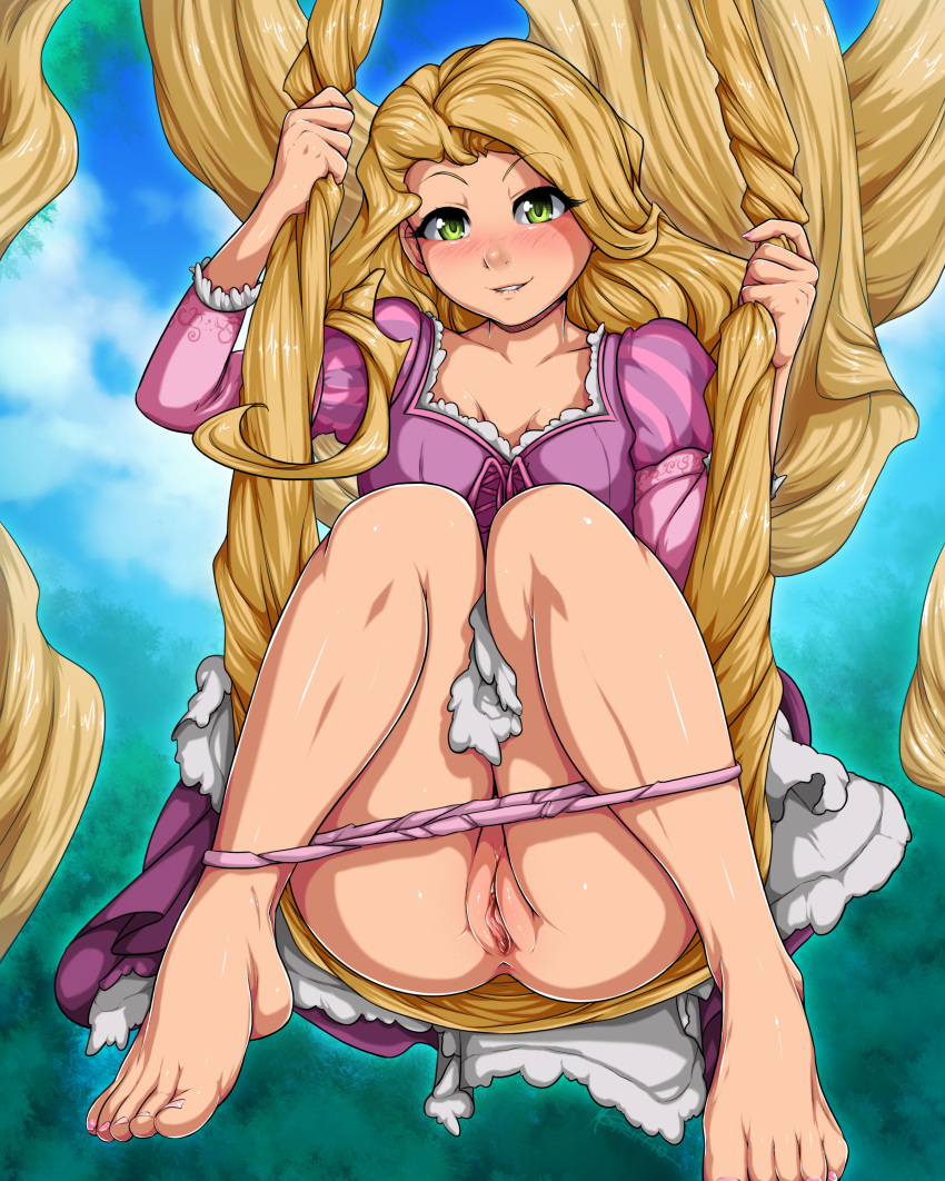 anus ass barefoot big_ass big_breasts blush breasts cleavage clitoris disney dress feet female knees_together_ankles_apart panties pussy rapunzel solo tangled tease underbutt