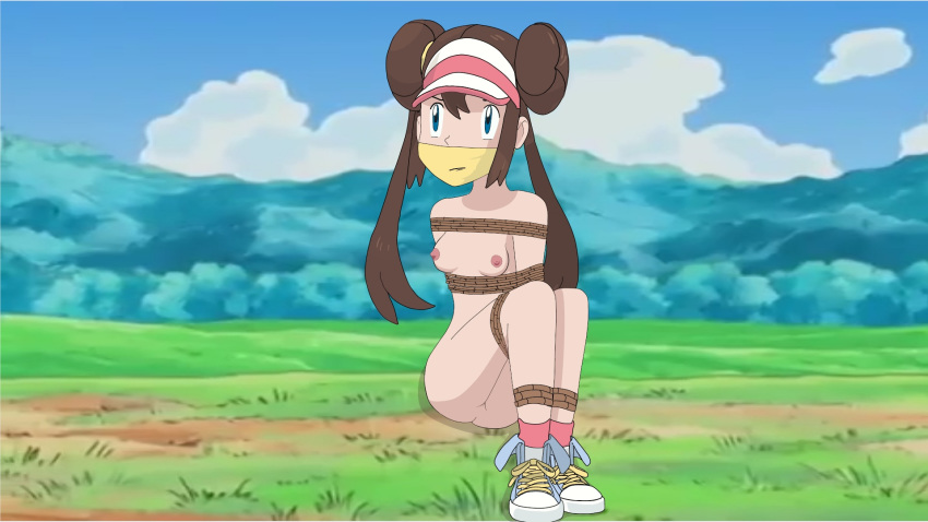 1_female 1_human 1girl bondage breasts brown_hair female female_human female_only female_teen gag gagged grass hair hairless_pussy human human_only long_hair mei mei_(pokemon) nipples nude outdoors outside pokemon pussy ropes rosa rosa_(pokemon) sitting solo teen tied young zxfreakkxz