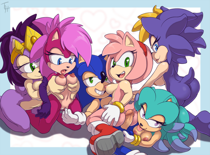amy_rose anthro archie_comics bernadette_the_hedgehog breasts breezie_the_hedgehog furry hedgehog incest mammal penis queen_aleena sega simple_background sonia_the_hedgehog sonic_(series) sonic_the_hedgehog sonic_the_hedgehog_(series) sonic_underground the_other_half tongue tongue_out