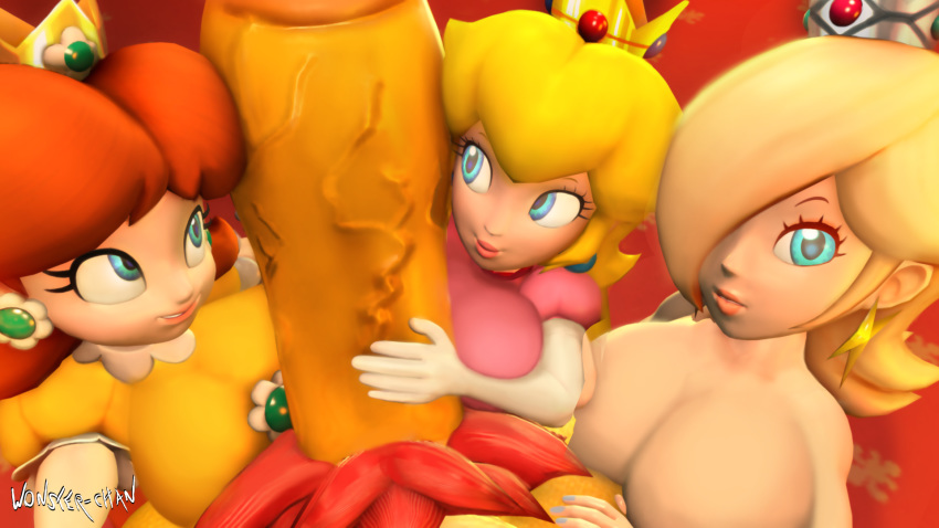 1boy 3_girls 3d 3girls blonde_hair blue_eyes bowser breasts brown_hair cleavage clothed clothed_female_nude_female clothed_female_nude_male club_shaped_penis crown dress earrings elbow_gloves eyelashes faceless_male female flower_earrings gloves hair_over_one_eye harem highres huge_breasts human human_on_anthro hyper hyper_penis interspecies it'll_never_fit koopa looking_at_penis looking_at_viewer male male_pov male_pubic_hair monster multiple_girls nintendo nude nude_female penis_awe penis_grab penis_on_face pink_dress platinum_blonde_hair pov princess princess_daisy princess_peach princess_rosalina pubic_hair puffy_sleeves reptile rosalina scalie signature star_earrings straight super_mario_bros. super_mario_galaxy teamwork veiny_penis wonster-chan yellow_dress