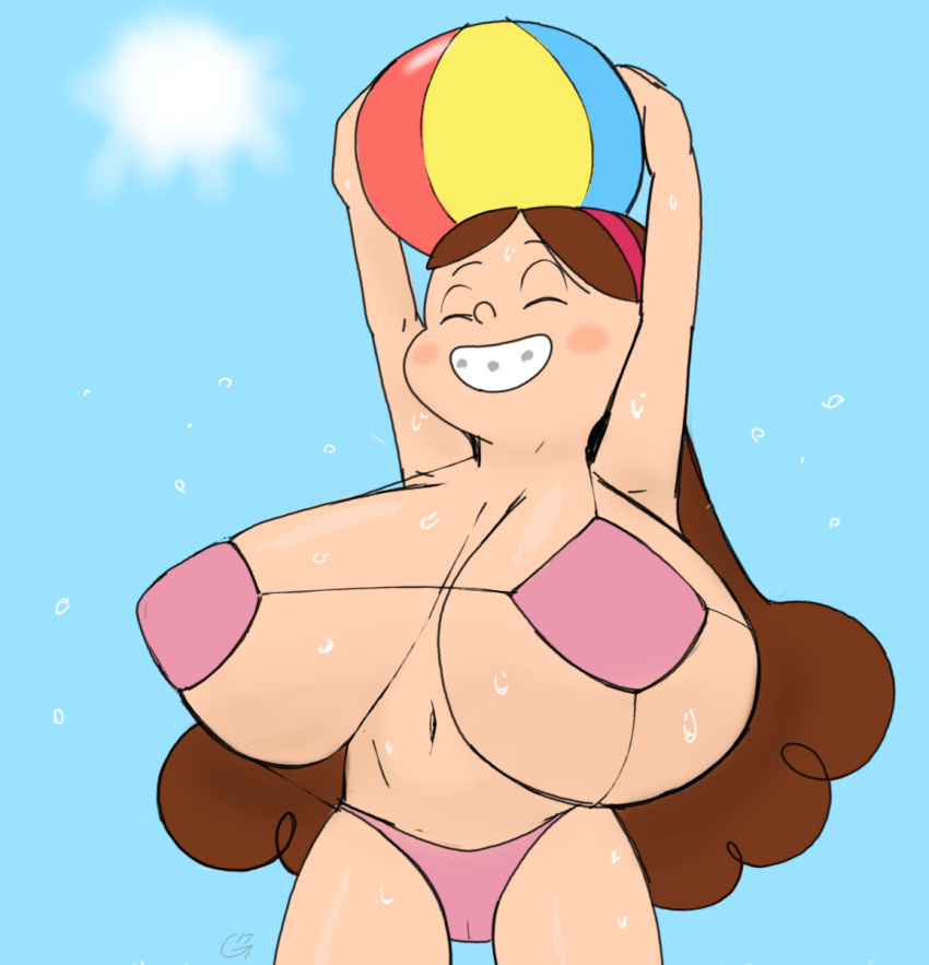2017 :d ^_^ ball beach_ball big_breasts bikini braces breasts godalmite gravity_falls happy huge_breasts mabel_pines pink_bikini pink_swimsuit smile swimsuit