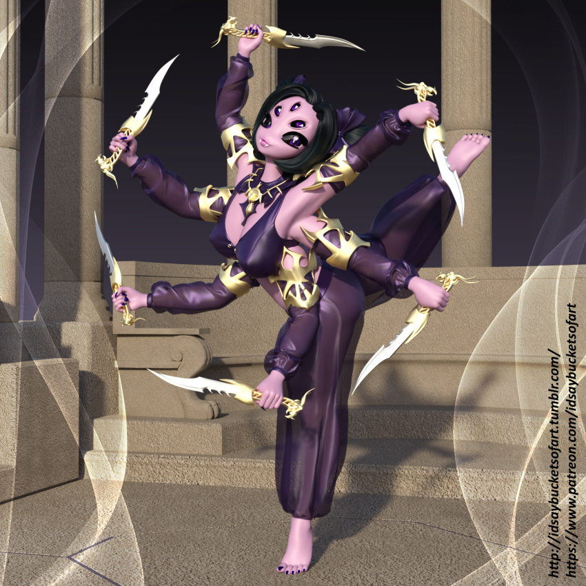 3d ass big_ass big_breasts breasts cleavage dance dancing idsaybucketsofart knife monster_girl muffet multiple_arms multiple_eyes spider_girl undertale weapon
