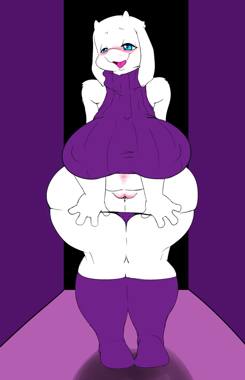 1girl 1girl 2017 angelbreed anthro big_breasts blush boss_monster breasts caprine clothing erect_nipples furry goat huge_breasts mammal mature_female nipple_bulge nipples panties pussy slightly_chubby smile toriel undertale underwear undressing video_games