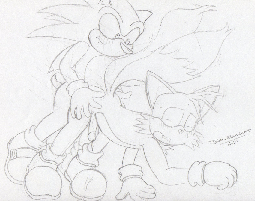 jack_bandicoot miles_"tails"_prower monochrome multiple_tails sega sonic sonic_the_hedgehog tail