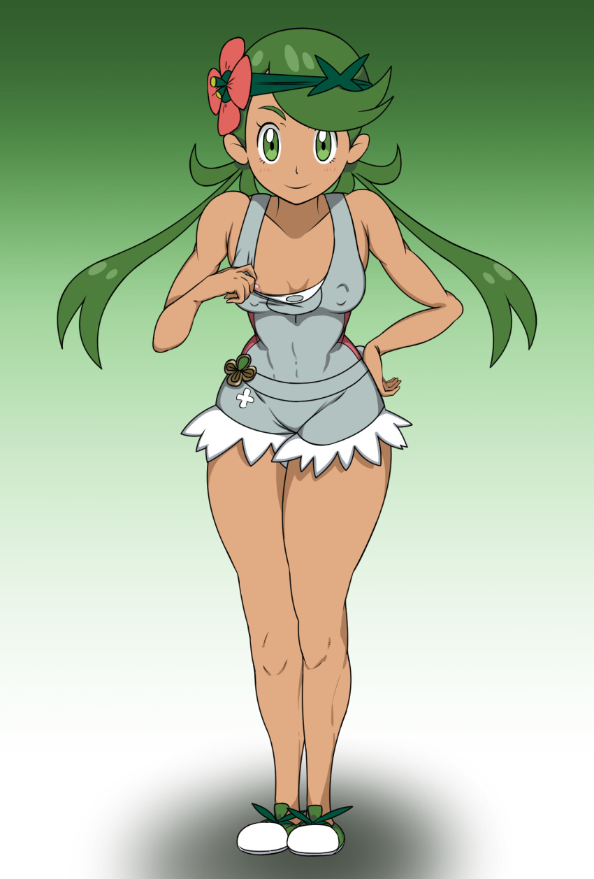 :) cute flashing flower hair_flower looking_at_viewer mallow mallow_(pokemon) mao_(pokemon) pokemon pokemon_sm porkyman smile standing twintails
