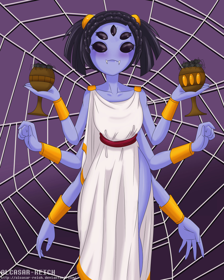 alcasar-reich alcasar-reich_(artist) big_breasts breasts chalice goblet monster_girl muffet multiple_arms multiple_eyes spider_girl spiders undertale