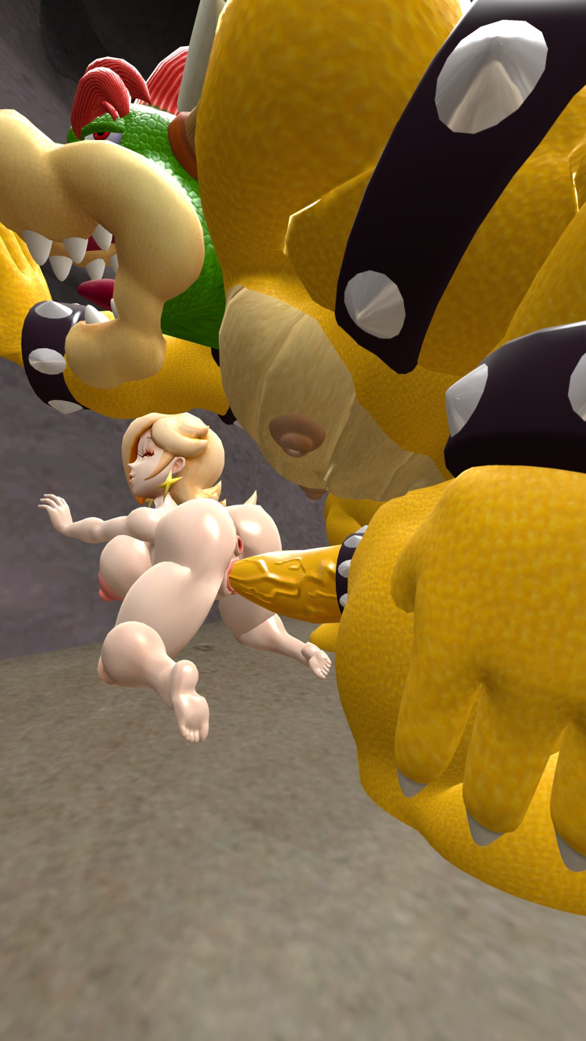 1girl ass barely_fits bowser breasts doggy_position from_behind_position happy_sex hetero interspecies koopa large_ass large_breasts large_male large_penis looking_pleasured male male/female male_dominating mxp1985 nintendo penis pleasure_face rosalina small_female super_mario_bros. testicles thick_thighs tongue tongue_out