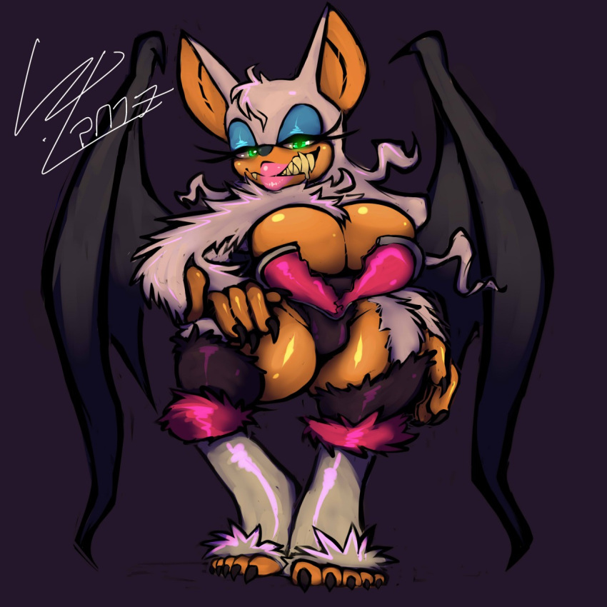 1girl 1girl 2017 anthro bat big_breasts breasts cleavage clothed clothing fangs furry looking_at_viewer mammal rouge_the_bat sega smile werebat wolflance