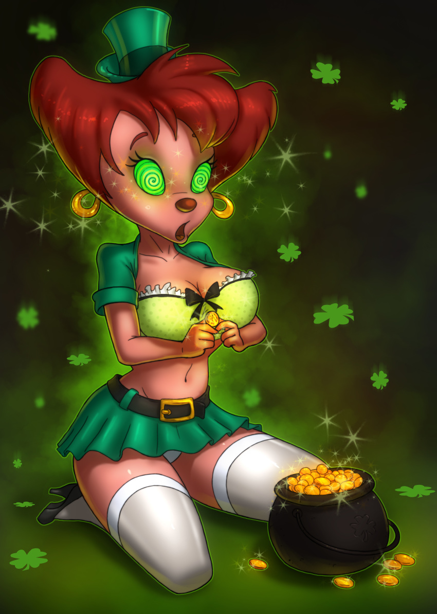big_breasts breasts cleavage coin coins disney female fernando_faria_(artist) gold goof_troop milf mind_control peg_pete pot_of_gold solo spiral_eyes st._patrick's_day