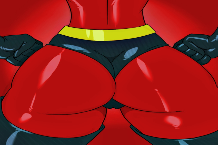 1girl black_gloves black_legwear cameltoe clenched_hands elastigirl gloves helen_parr large_ass latex pov_ass round_ass solo the_incredibles thighhighs