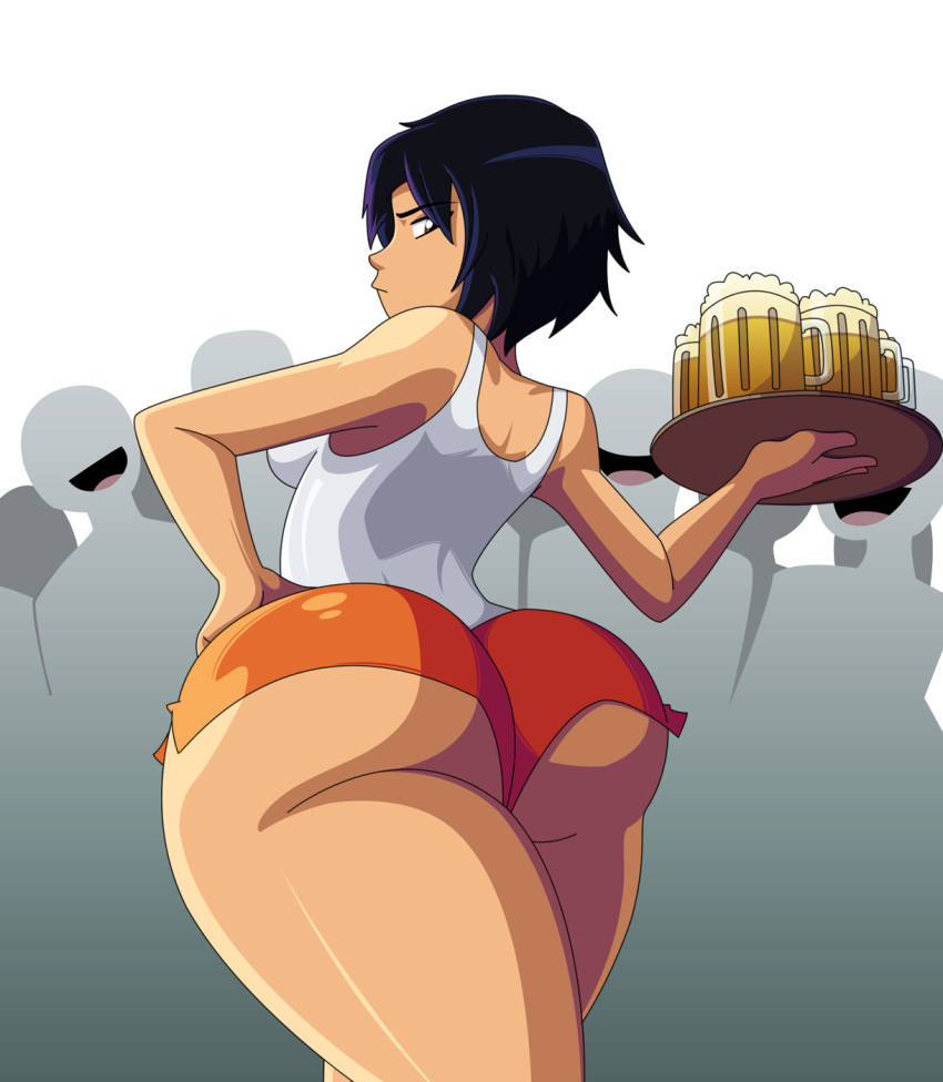 asian ass beer beverage big_ass big_breasts big_hero_6 breasts dat_ass disney female gogo_tomago hooters looking_at_viewer looking_back marvel non-nude ravenravenraven