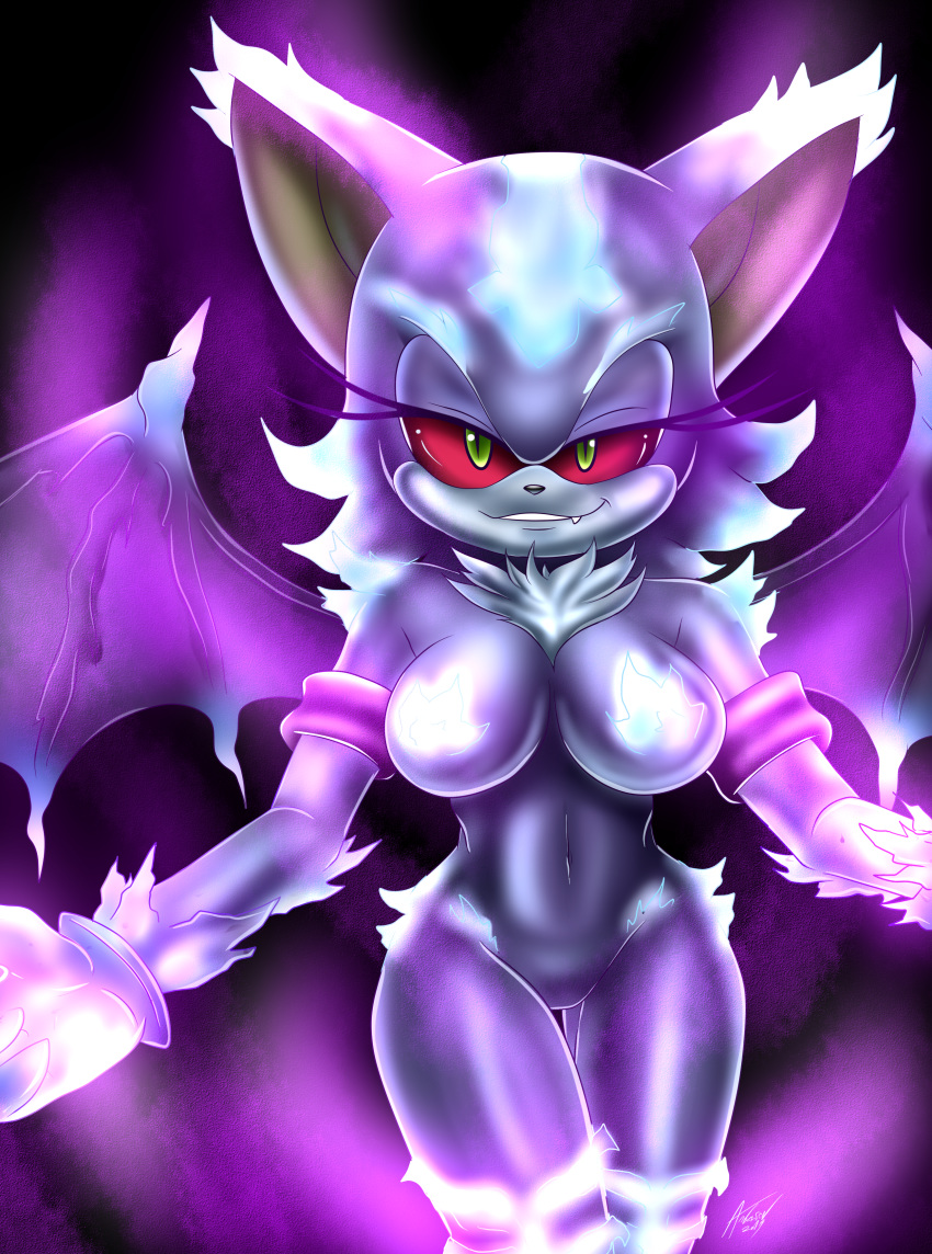 1girl anthro bat_wings belly_button breasts breasts breasts curvy ears female_only fur green_eyes mephiles_the_dark rouge_the_bat seductive sega wings