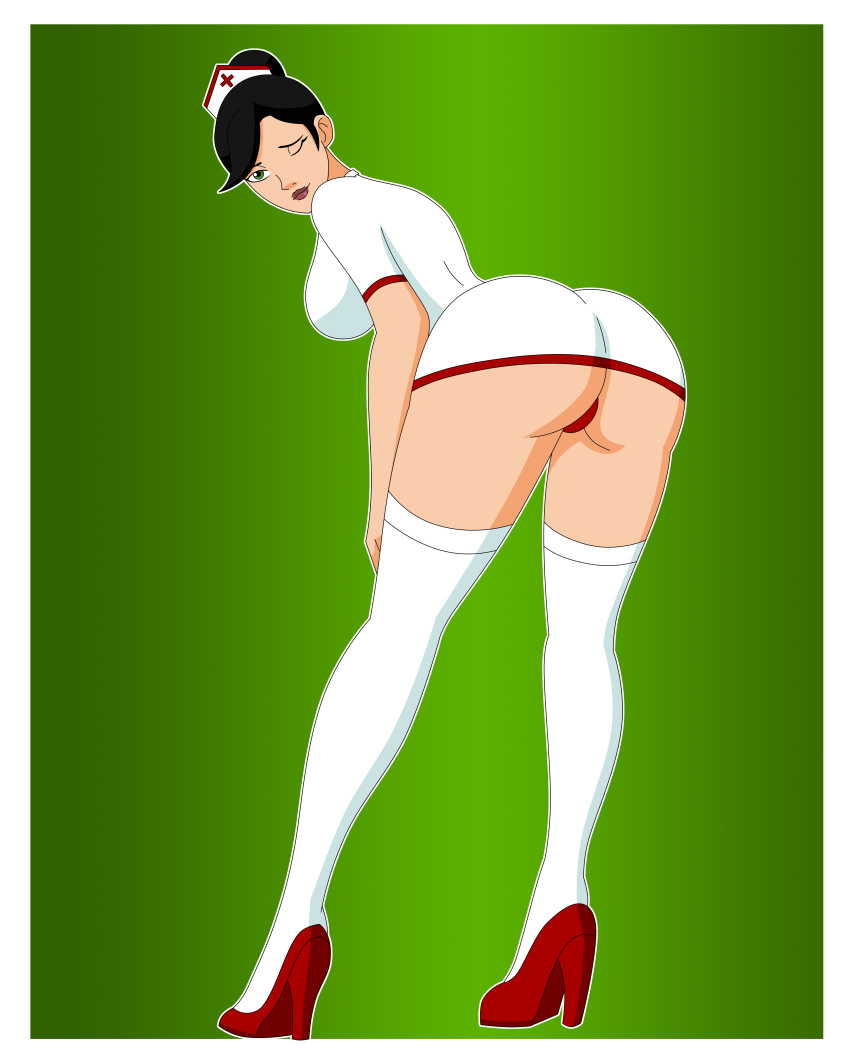 1girl ass ass_focus big_ass big_breasts breasts female female_only generator_rex looking_at_viewer looking_back nurse nurse_cap nurse_uniform pervyangel presenting_ass presenting_hindquarters rebecca_holiday solo solo_female wink