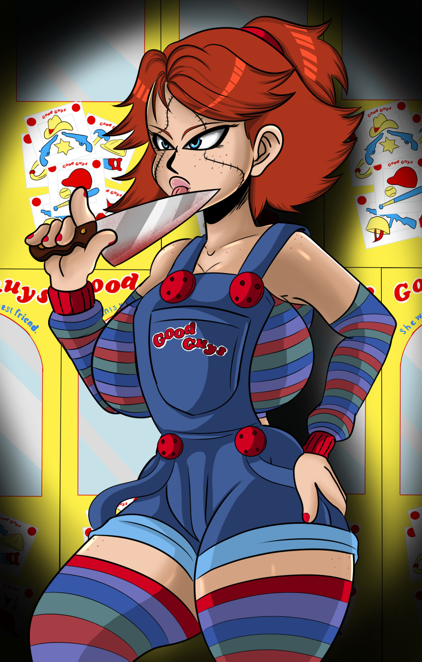 1girl big_breasts breasts child's_play chucky cleavage female female_only genderswap knife red_hair solo sonson-sensei weapon
