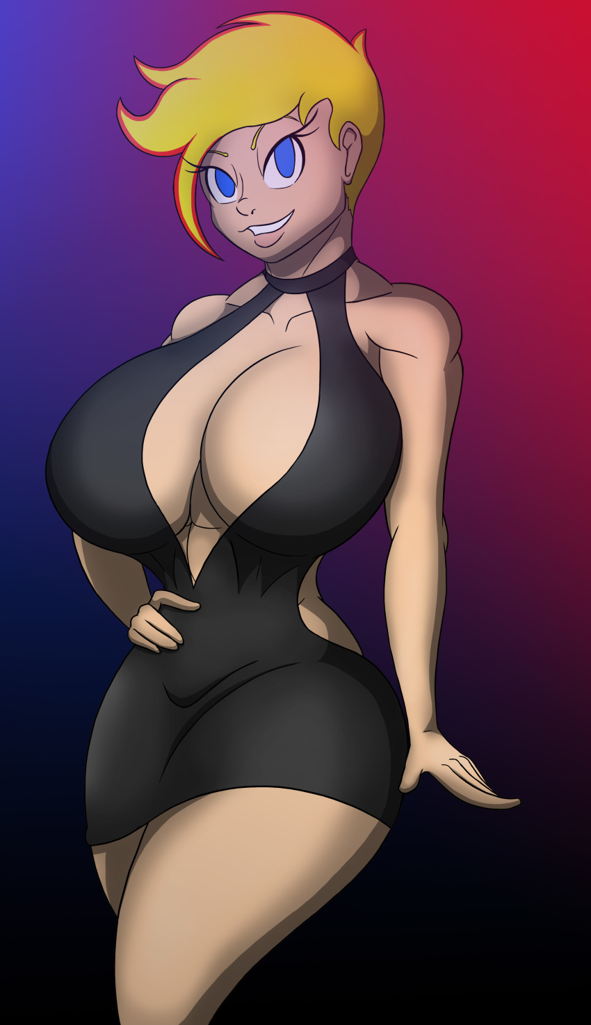 1girl big_breasts breasts cleavage dress female_only genderswap huge_breasts jenny_test johnny_test johnny_test_(character) little_black_dress solo_female tomkat96