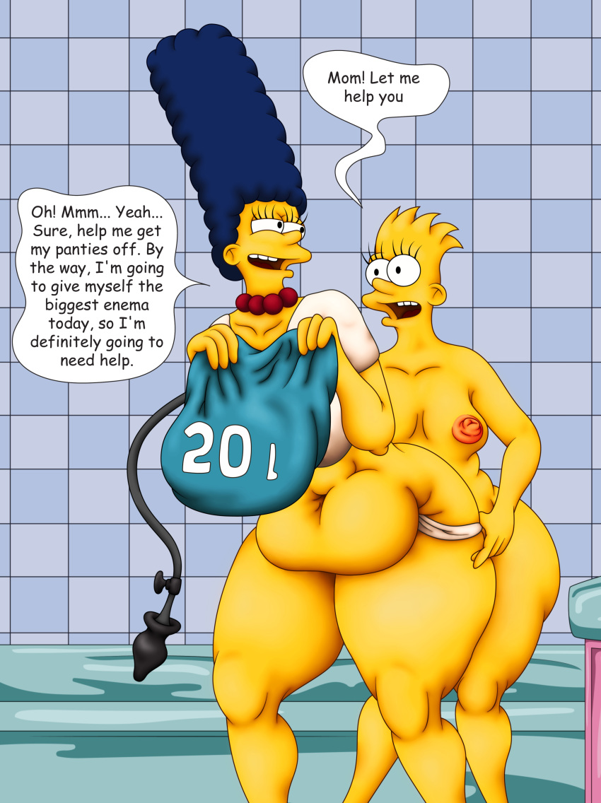 bart_simpson belly big_ass bynshy chubby chubby_female enema femboy marge_simpson mother_&amp;_son small_breasts the_simpsons