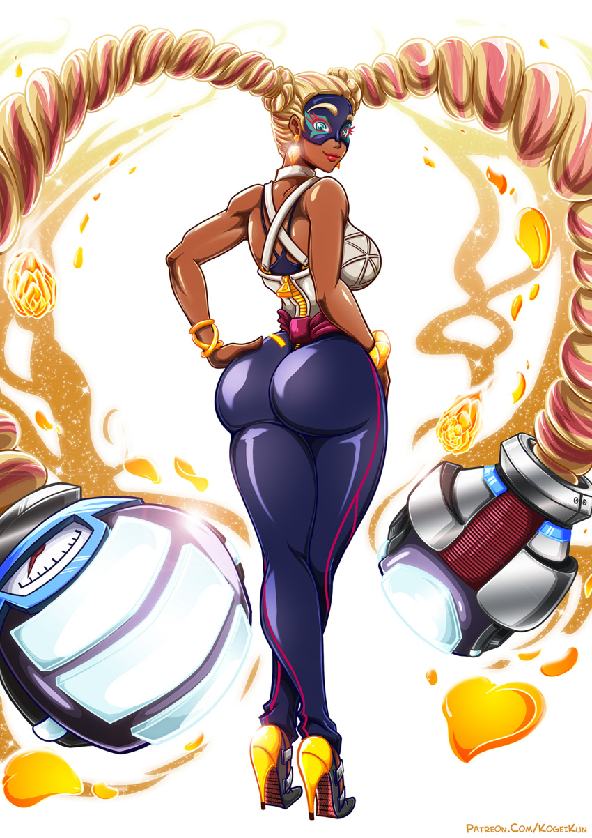 1girl arms_(game) ass big_ass big_breasts breasts dat_ass female female_only kogeikun looking_at_viewer looking_back solo_female twintelle