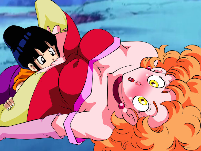2_girls big_breasts breasts chichi cleavage dicasty dicasty1 dragon_ball dragon_ball_super dragon_ball_z female female_only miss_piiza pussy pussylicking torn_clothes yuri